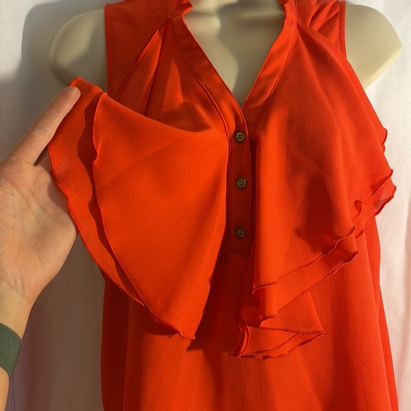 Orange Ruffled Chest Tank / Sleeveless Blouse, Size Medium by B Wear - Picture 3 of 7